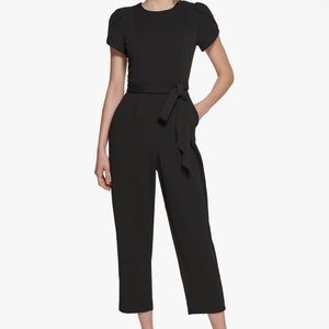Calvin Klein Black Short-Sleeve Belted Jumpsuit